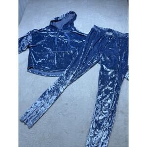 Spyder Blue Yonder Crushed Velvet Hoodie Jogger Set Sz Med NWT Athleisure Lounge